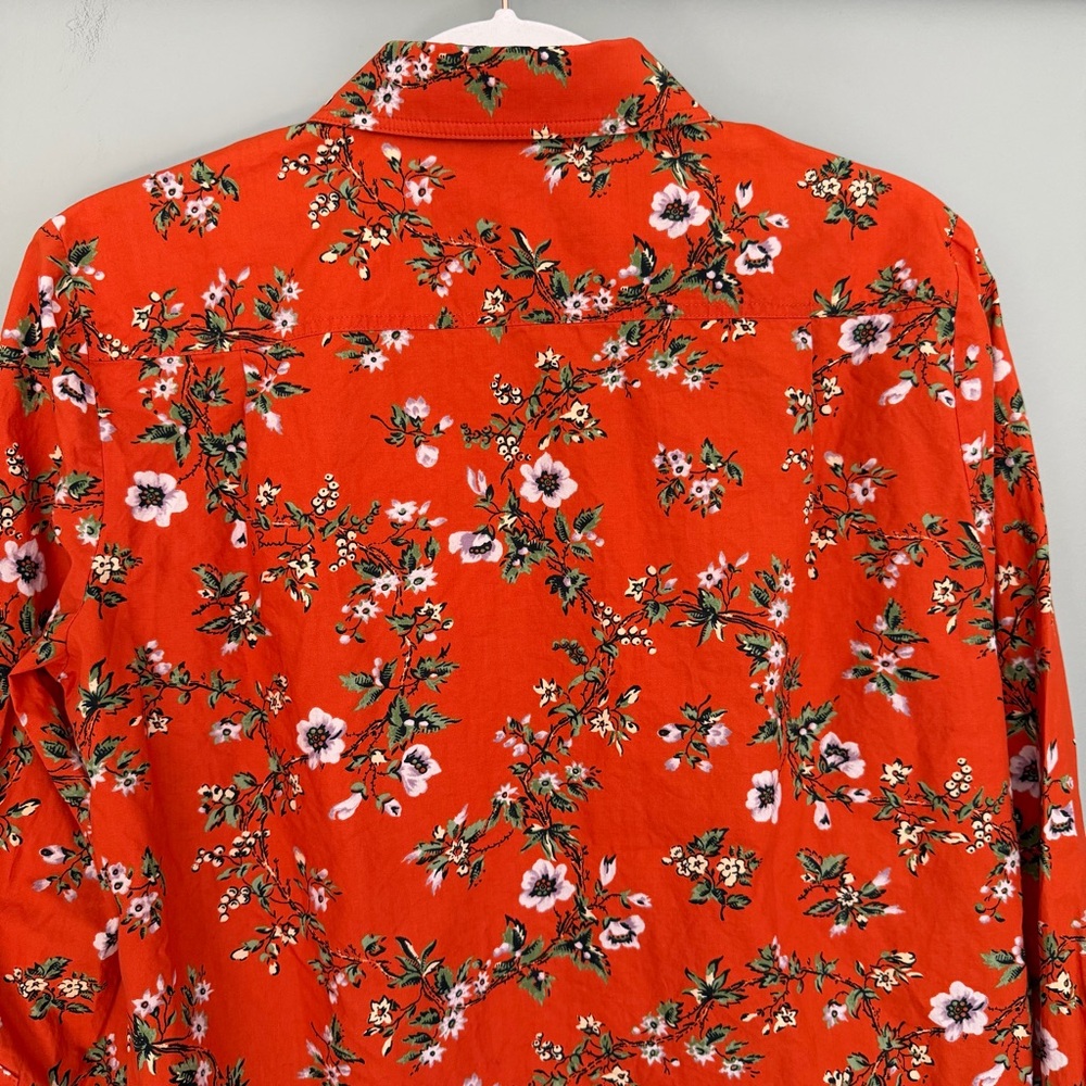 Tory Burch 100% Cotton Orange Floral Classic Oxford Button Down Shirt - Picture 12 of 17